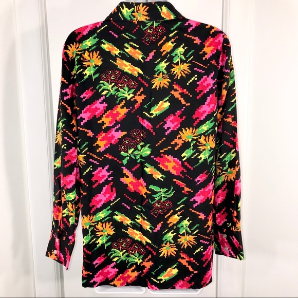 Vintage Retro 1970s Funky Neon Blouse, Size L - Picture 7 of 9